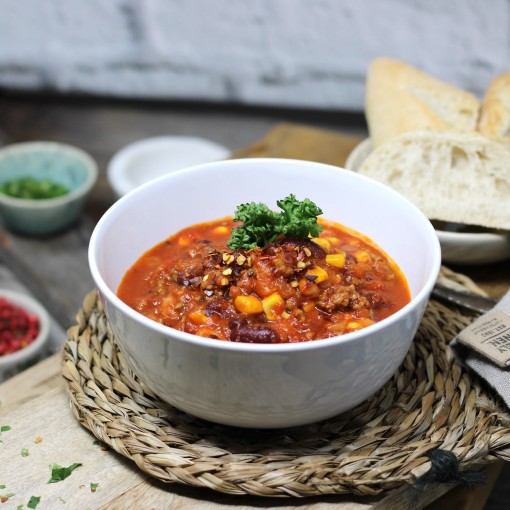 Chili con Carne mit knusprigem Brötchen - Speisen Pixelart - Abrechnung