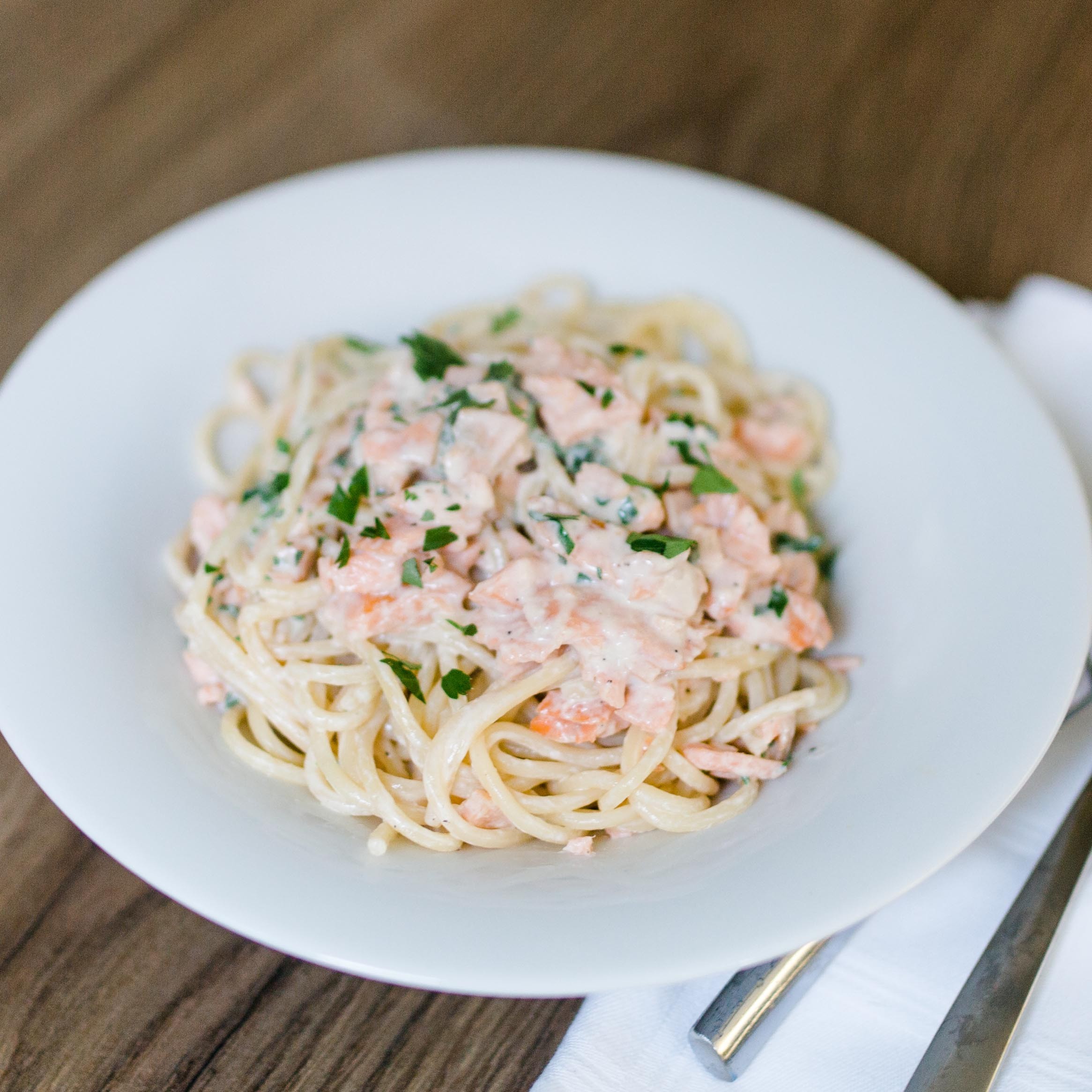 Spaghetti mit Lachs und Gin