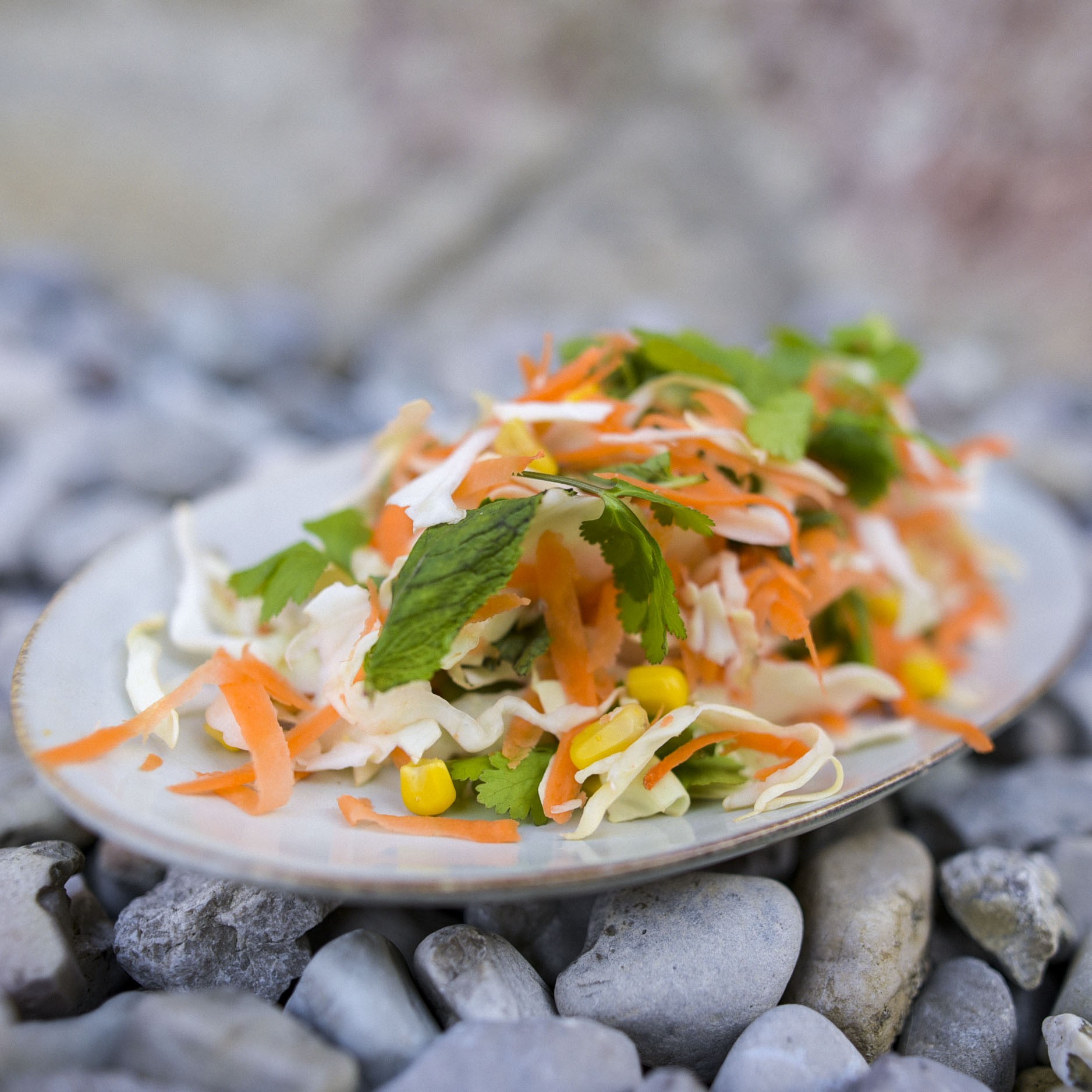 Knackiger Salat mit Spitzkraut, Karotten und Mais